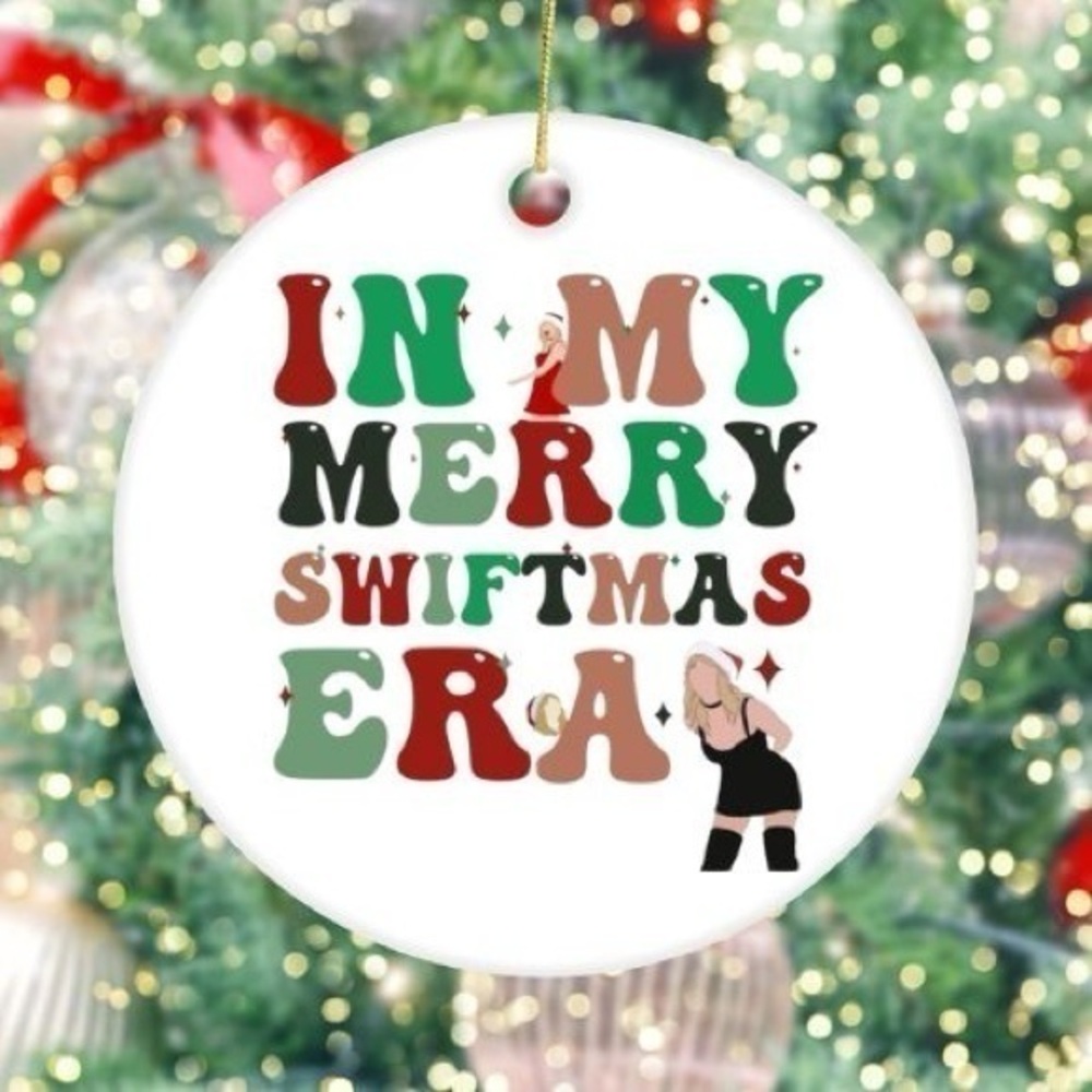 Taylor Swift In My Swiftmas Era White Ceramic Christmas Ornament